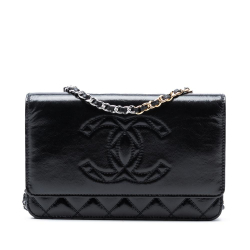 Chanel AB Chanel Black Calf Leather CC Shiny Aged skin Wallet On Chain Italy