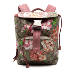 Gucci AB Gucci Brown Beige Coated Canvas Fabric Small GG Supreme Blooms Single Buckle Backpack Italy