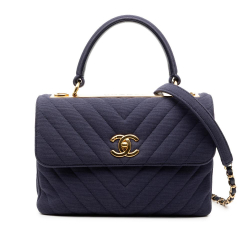 Chanel AB Chanel Blue Dark Blue Cotton Fabric Small Chevron Jersey Trendy CC Top Handle Flap Italy