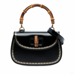 Gucci Bamboo Medium Leather Top-Handle Handbag Black