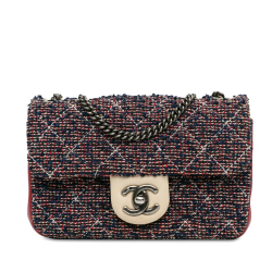 Chanel B Chanel Blue Navy with Red Tweed Fabric CC Quilted Single Flap Italy