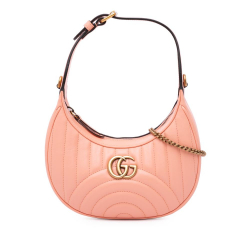 Gucci AB Gucci Pink Calf Leather Mini Matelasse GG Marmont Half Moon Hobo Italy