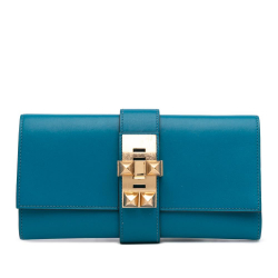 Hermès B Hermès Blue Peacock Calf Leather Tadelakt Medor Clutch 23 France