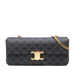 Celine B Celine Brown Coated Canvas Fabric Triomphe Triomphe Chain Shoulder Bag Italy