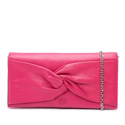 Loewe AB LOEWE Pink Nappa Leather Leather Anagram Nappa Bow Tie Clutch with Chain Spain