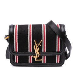 Saint Laurent AB Saint Laurent Black Canvas Fabric Small Striped Solferino Satchel In Box Italy