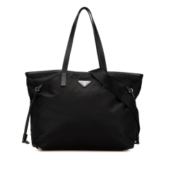 Prada B Prada Black Nylon Fabric Tessuto Saffiano Trimmed Open Convertible Tote Romania