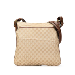 Gucci B Gucci Brown Beige Canvas Fabric GG Crossbody Italy