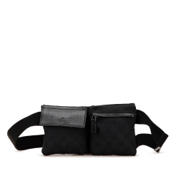 Gucci B Gucci Black Canvas Fabric GG Double Pocket Belt Bag Italy