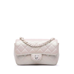 Chanel White Mini Rectangular Classic Iridescent Lambskin Single Flap Italy