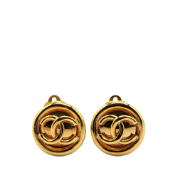 Chanel B Chanel Gold Gold Plated Metal CC Round Clip On Earrings France
