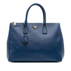 Prada B Prada Blue Saffiano Leather Large Lux Galleria Double Zip Tote Italy