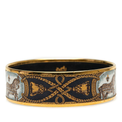 Hermès B Hermès Black with Gold Enamel Other Wide Grand Apparat Horse Bangle France