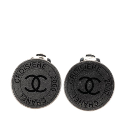Chanel B Chanel Silver Silver Metal Plated CC Cruise Disc Clip on Earrings France