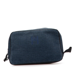 Hermès B Hermès Blue Navy Canvas Fabric Toile Globe Trotter Pouch MM France