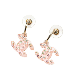 Chanel B Chanel Pink Resin Plastic Crystal CC Push Back Earrings Italy