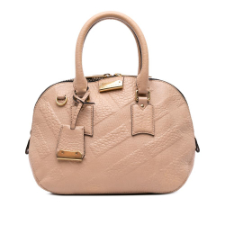 Burberry B Burberry Brown Nude Calf Leather Medium Heritage Grain Check Embossed Orchard Bowling Bag Romania