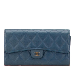 Chanel B Chanel Blue Caviar Leather Leather CC Quilted Caviar Classic Flap Wallet Spain
