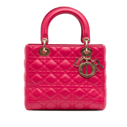 Christian Dior B Dior Pink Hot Pink Lambskin Leather Leather Medium Lambskin Cannage Lady Dior Italy