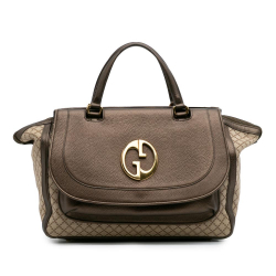 Gucci B Gucci Brown Beige Canvas Fabric Medium Diamante 1973 Handbag Italy