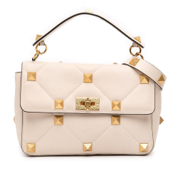 Valentino B Valentino White Ivory Calf Leather Large Grained skin Roman Stud Satchel Italy