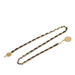 Chanel AB Chanel Gold Gold Plated Metal Medallion Leather Woven Chain Belt France