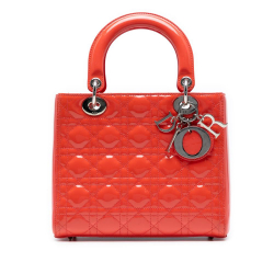 Christian Dior B Dior Orange Dark Orange Patent Leather Leather Medium Patent Cannage Lady Dior Italy