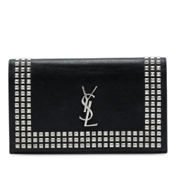 Saint Laurent AB Saint Laurent Black Calf Leather Studded Monogram Clutch Italy