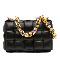 Bottega Veneta AB Bottega Veneta Black Nappa Leather Leather Nappa Intrecciato Padded Chain Cassette Satchel Italy