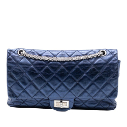 Chanel AB Chanel Blue Calf Leather Metallic Quilted Aged skin Reissue 2.55 Double Flap 227 France
