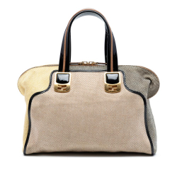 Fendi B Fendi Brown Beige with Multi Canvas Fabric Colorblock Chameleon Satchel Italy