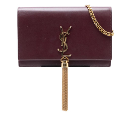 Saint Laurent B Saint Laurent Red Burgundy Calf Leather Smooth skin Monogram Kate Tassel Wallet on Chain Italy