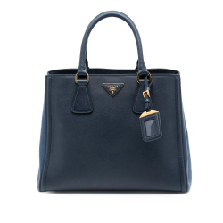 Prada B Prada Blue Navy Saffiano Leather Bicolor Lux Tote Italy