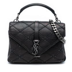 Saint Laurent Medium Quilted Diamond Iridescent Calfskin Monogram Studded College Satchel
