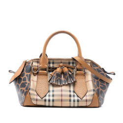 Burberry B Burberry Brown Coated Canvas Fabric Small Haymarket Check Animal Print Blaze Satchel Italy