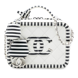 Chanel AB Chanel White Caviar Leather Leather Small Caviar Striped CC Filigree Vanity Case Italy