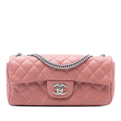 Chanel Pink Blush Lambskin Leather Leather Classic Lambskin East West Bijoux Chain Single Flap Italy
