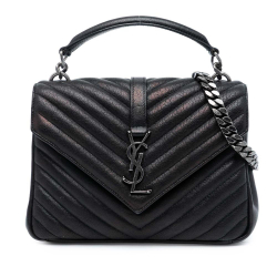 Saint Laurent Black Medium Chevron Sheepskin Monogram College Satchel Italy