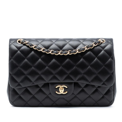 Chanel AB Chanel Black Lambskin Leather Leather Jumbo Classic Lambskin Double Flap Italy