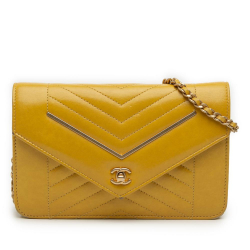 Chanel B Chanel Yellow Lambskin Leather Leather Small Reversed Chevron Lambskin Flap Italy