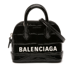 Balenciaga AB Balenciaga Black Calf Leather Mini Crocodile Embossed skin Ville Satchel Italy