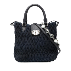 Miu Miu B Miu Miu Blue Navy Denim Fabric Matelasse Crystal Satchel Italy