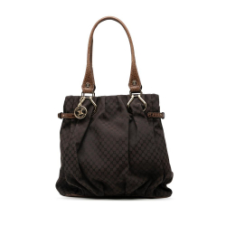 Celine B Celine Brown Dark Brown Canvas Fabric Embossed Leather Trimmed Macadam Vertical Tote China
