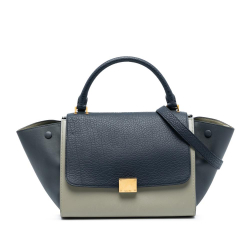 Celine B Celine Blue Navy with Multi Calf Leather Medium Tricolor Trapeze Satchel Italy