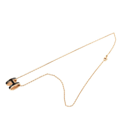 Hermès B Hermès Gold with Black Gold Plated Metal Enamel Pop H Pendant Necklace France