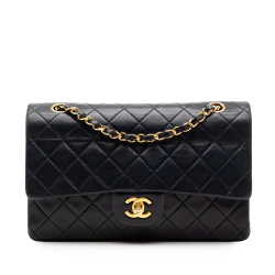 Chanel B Chanel Blue Navy Lambskin Leather Leather Medium Classic Lambskin Double Flap France