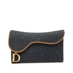 Christian Dior B Dior Blue Denim Denim Fabric Saddle Trifold Continental Wallet Italy