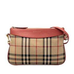 Burberry B Burberry Brown Beige with Pink Canvas Fabric Haymarket Check Peyton Crossbody Italy