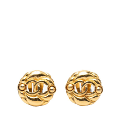 Chanel AB Chanel Gold Gold Plated Metal CC Round Clip On Earrings France