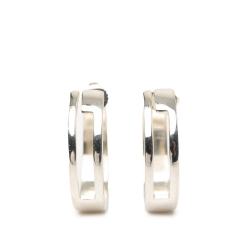 Gucci B Gucci Silver Stainless Steel Metal Sterling Silver Square G Cutout Hoop Earrings Italy
